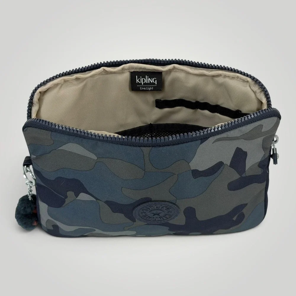 Kipling Tablet Sleeve Blue Camo Nylon Pouch Monkey Keychain K11252-4LT